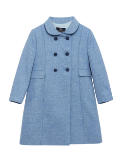 Trotters Heritage Kids' Classic Longline Double Breasted Coat, Pale Blue