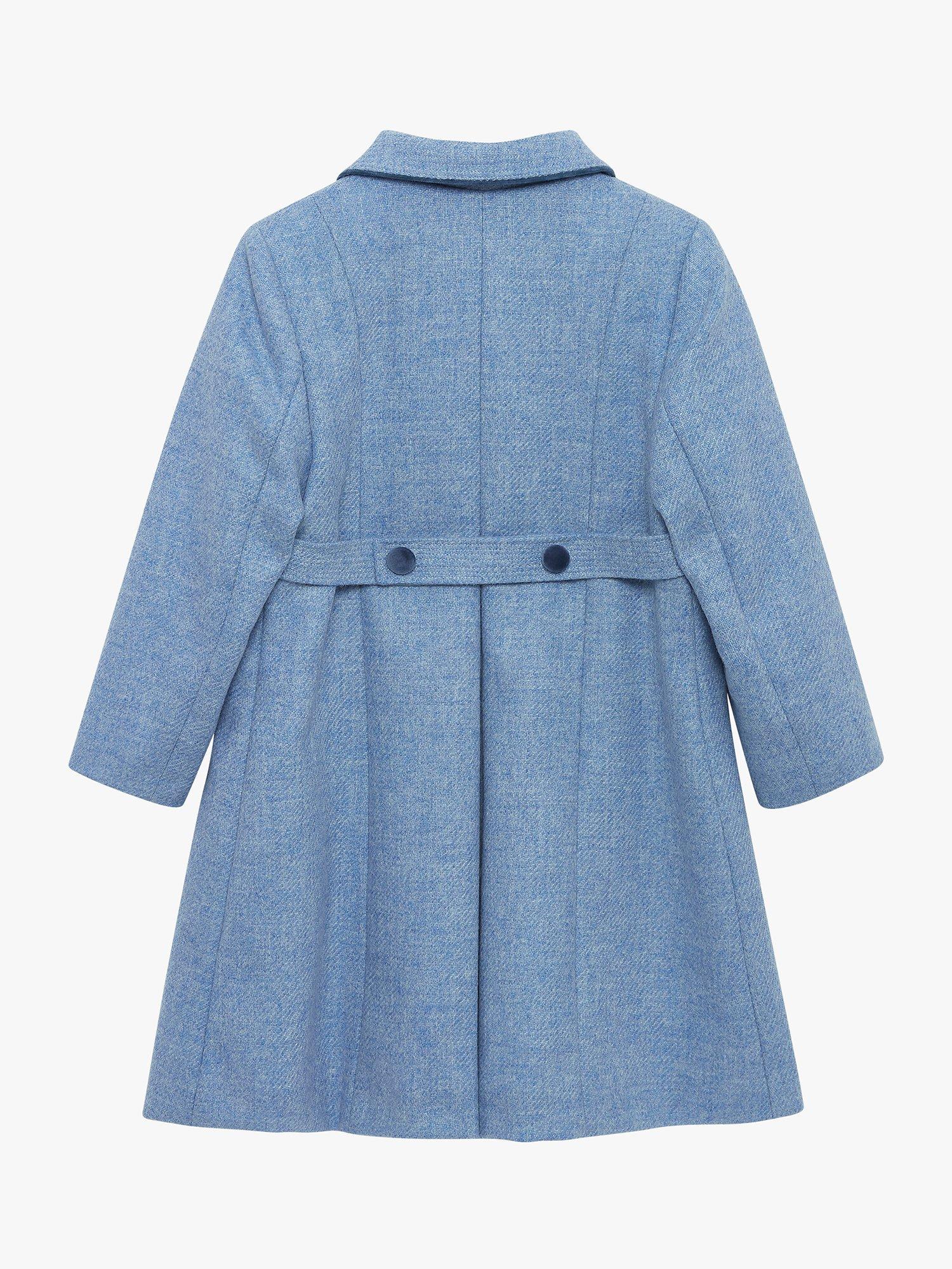 Product image 2 of 7, which shows Trotters Heritage Kids' Classic Longline Double Breasted Coat, Pale Blue, 4 years