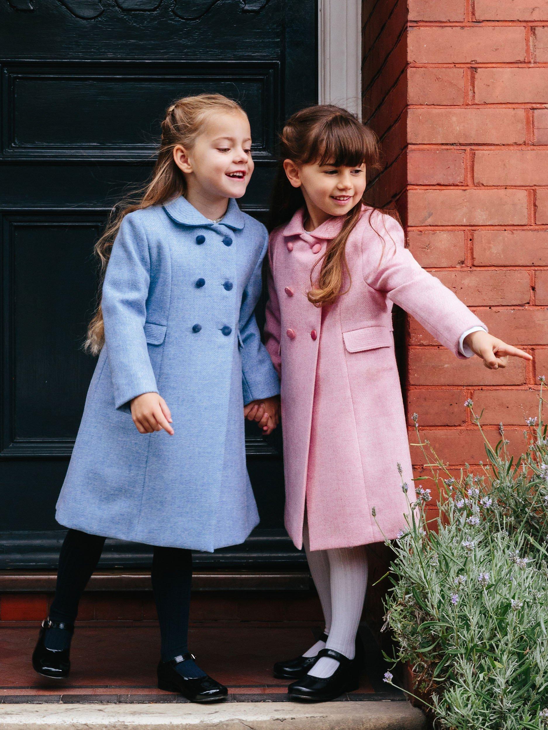 Product image 7 of 7, which shows Trotters Heritage Kids' Classic Longline Double Breasted Coat, Pale Blue, 4 years