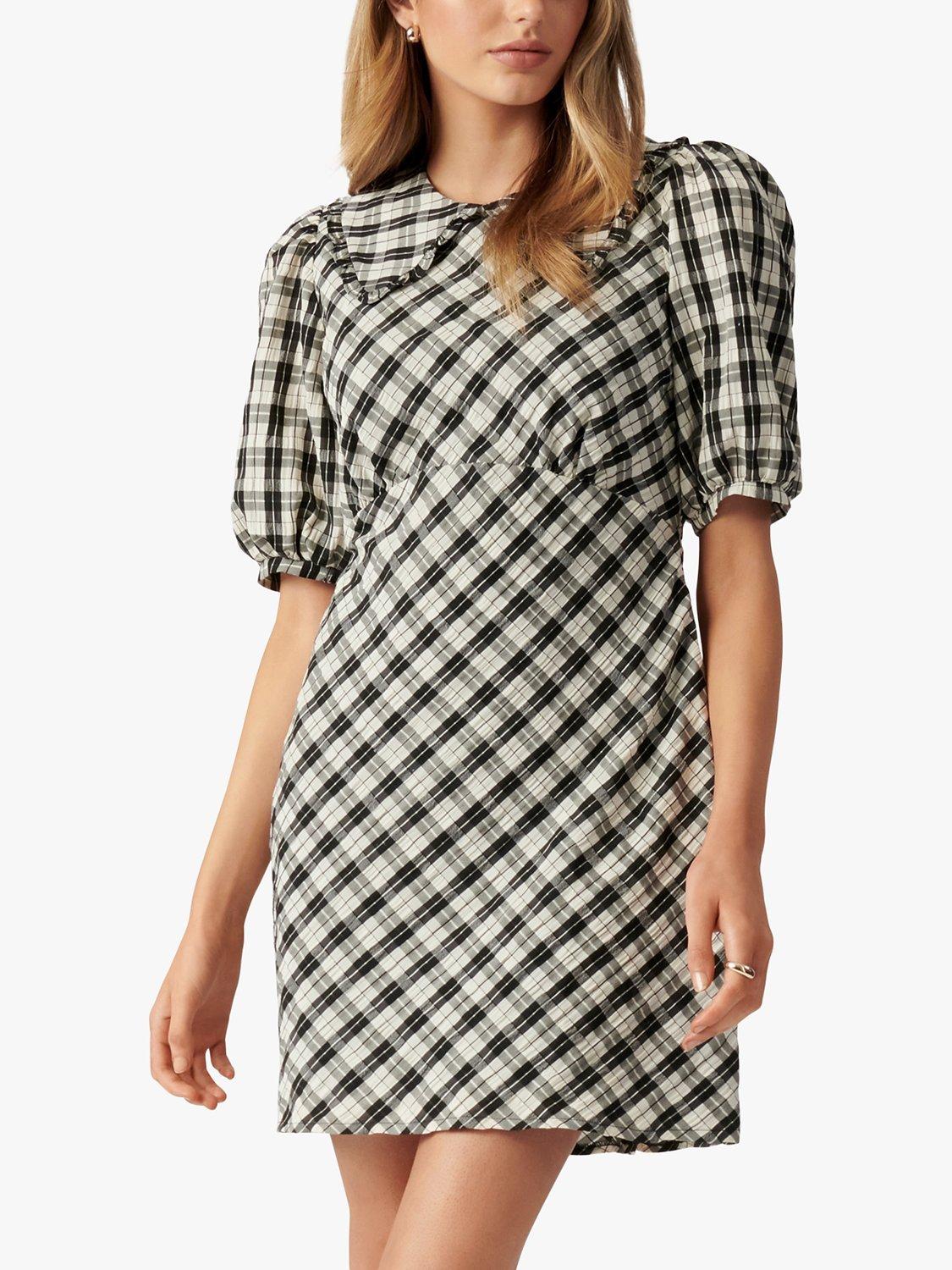 Forever New Peta Wide Collar Check Print Mini Dress, Black/White