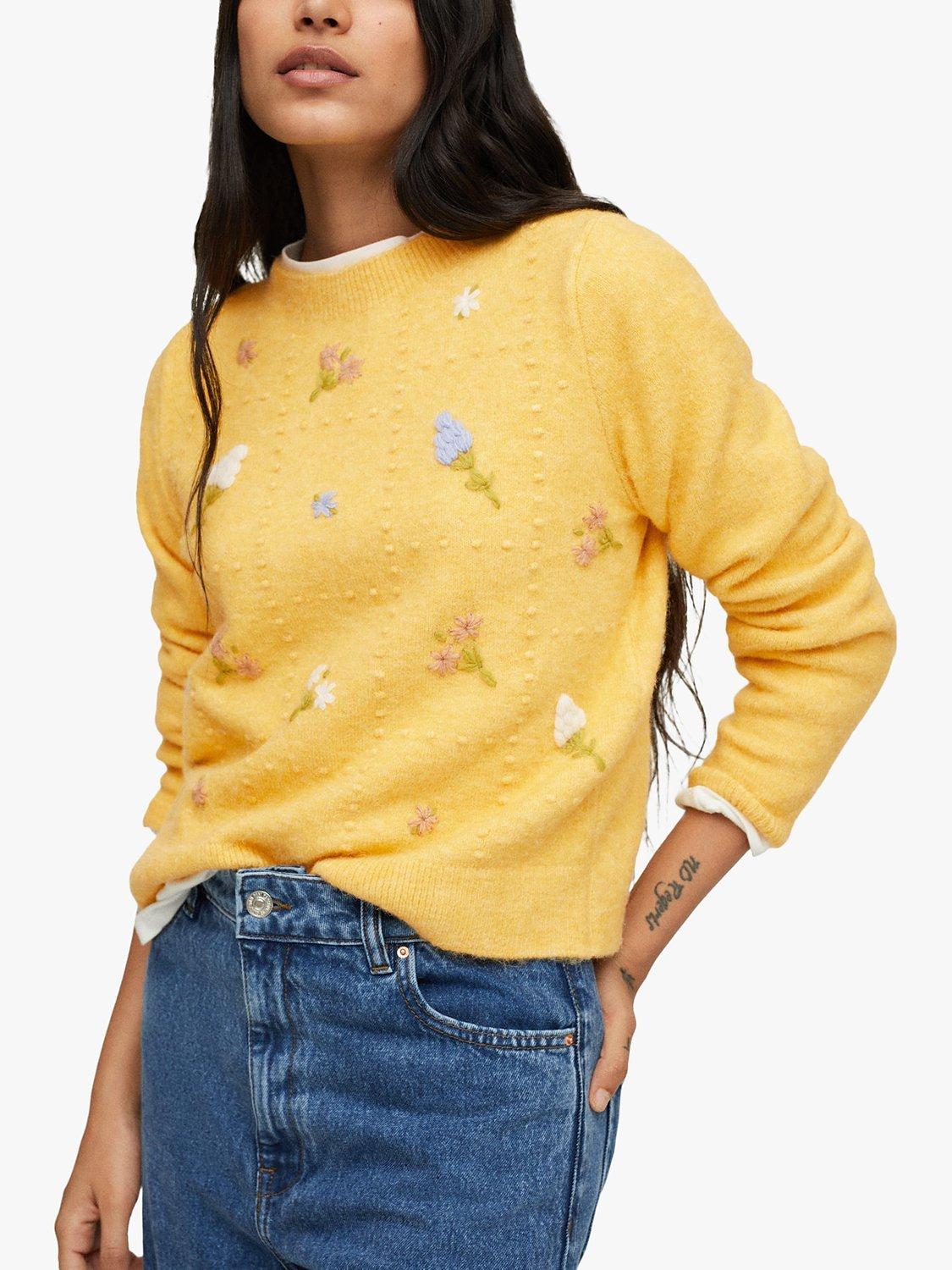 Mango Spring Sloral Embroidered Jumper, Medium Yellow