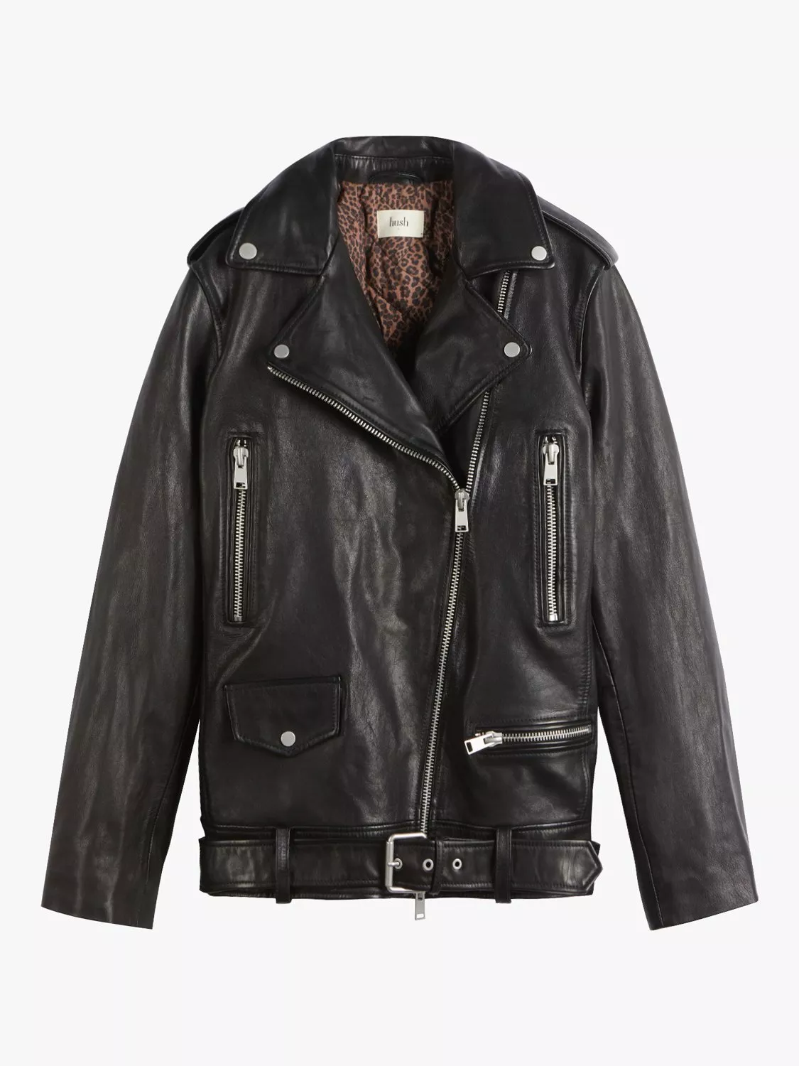 HUSH Oversized Leather Biker Jacket Black