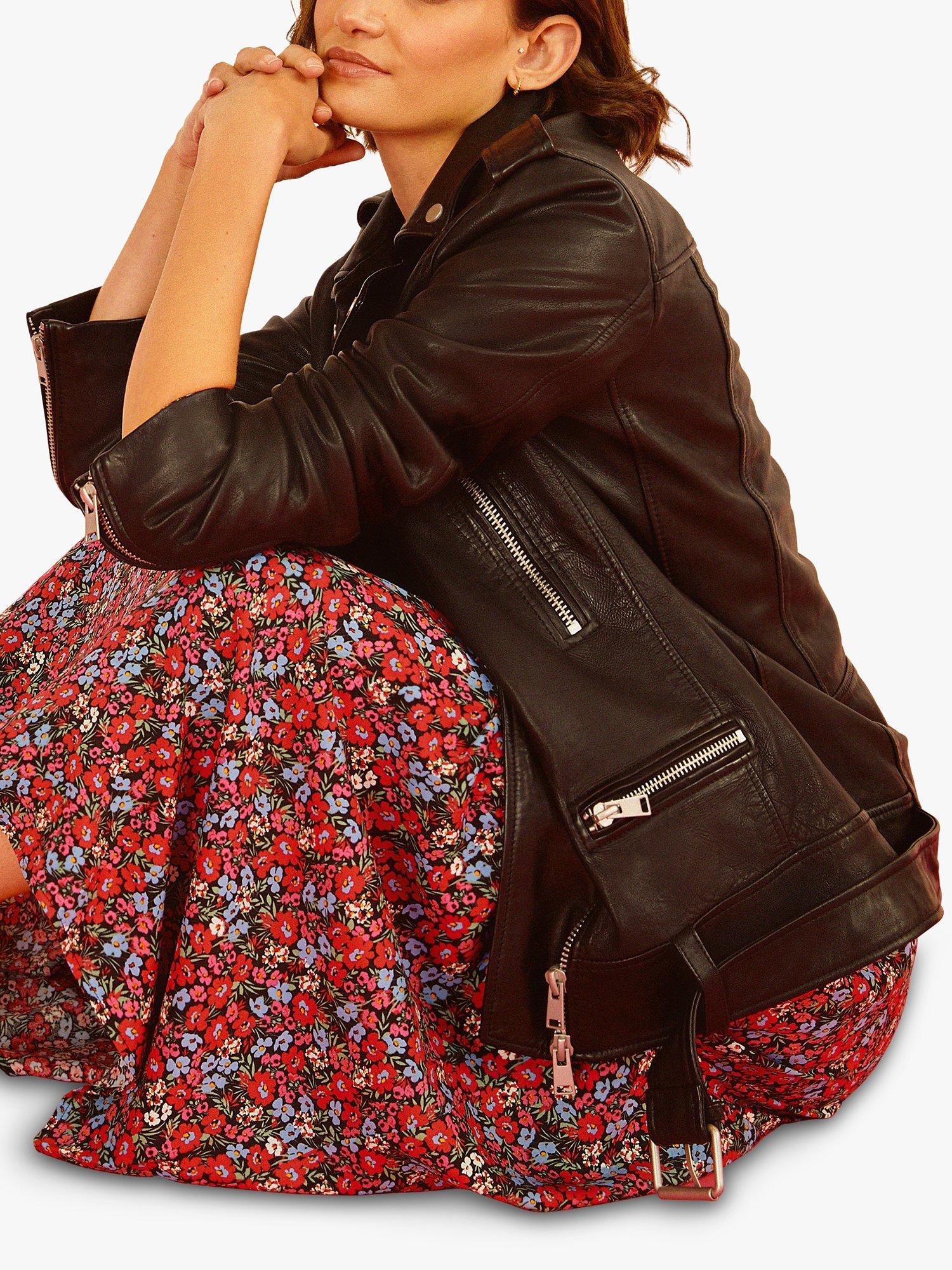 Product image 7 of 7, which shows HUSH Oversized Leather Biker Jacket, Black, 6