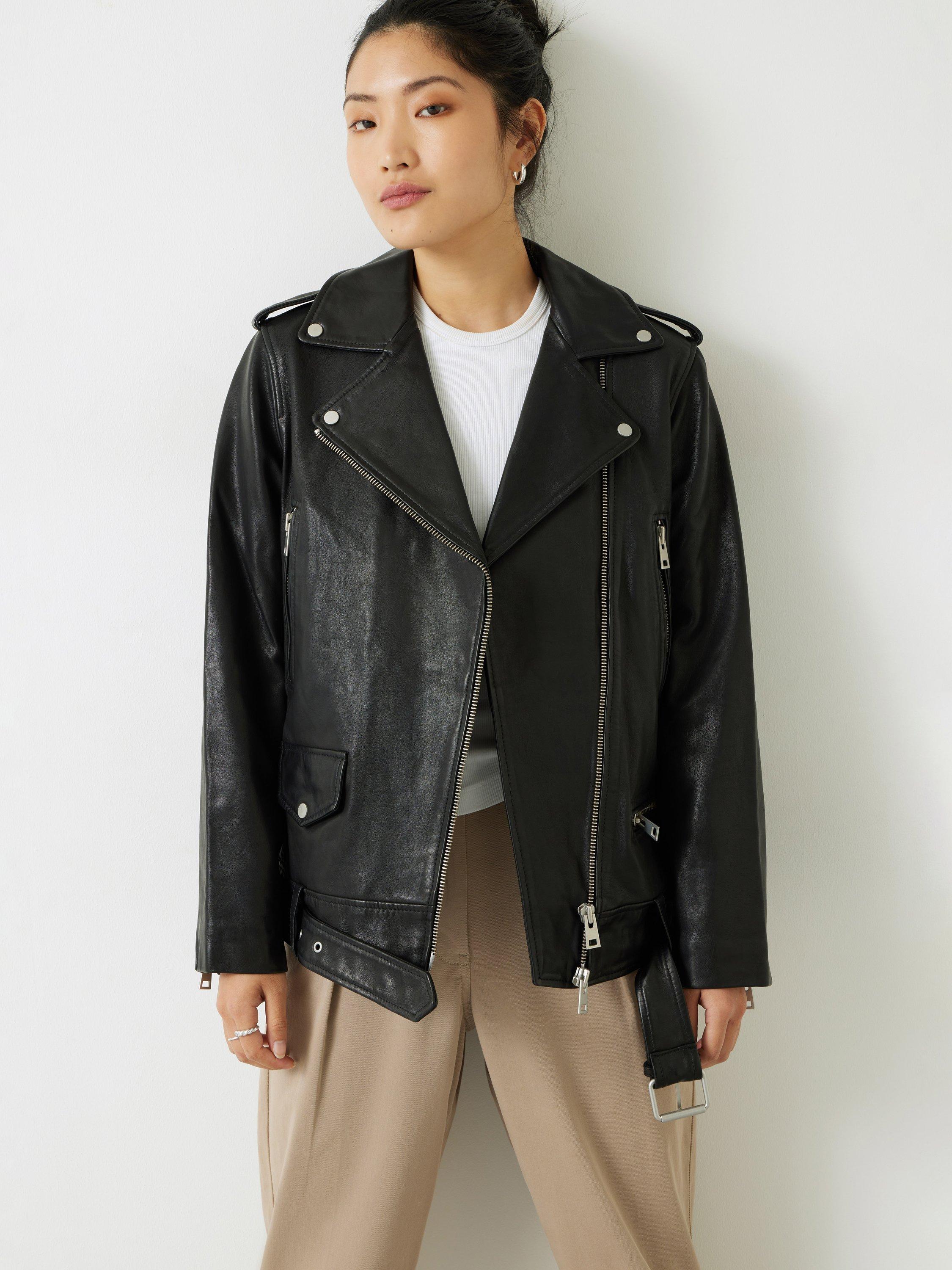 Product image 3 of 7, which shows HUSH Oversized Leather Biker Jacket, Black, 6