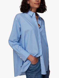 Whistles Oversized Stripe Cotton Shirt, Blue