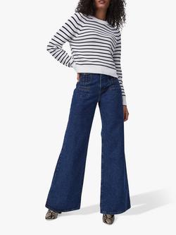 French Connection Lillie Mozart Stripe Jumper, Summer White/Utility Blue, Summer White/Utility Blue