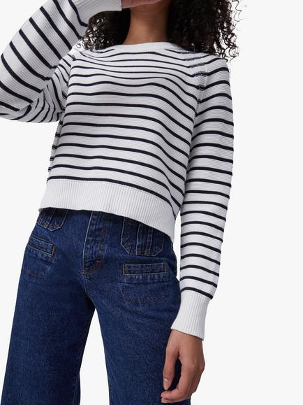French Connection Lillie Mozart Stripe Jumper, Summer White/Utility Blue - view 2, Summer White/Utility Blue