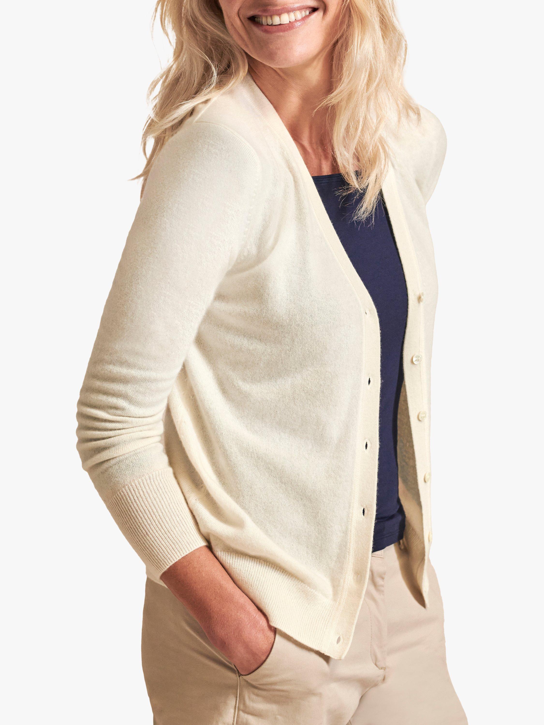 Product image 1 of 3, which shows Pure Collection Cashmere V-Neck Cardigan, Soft White, 8