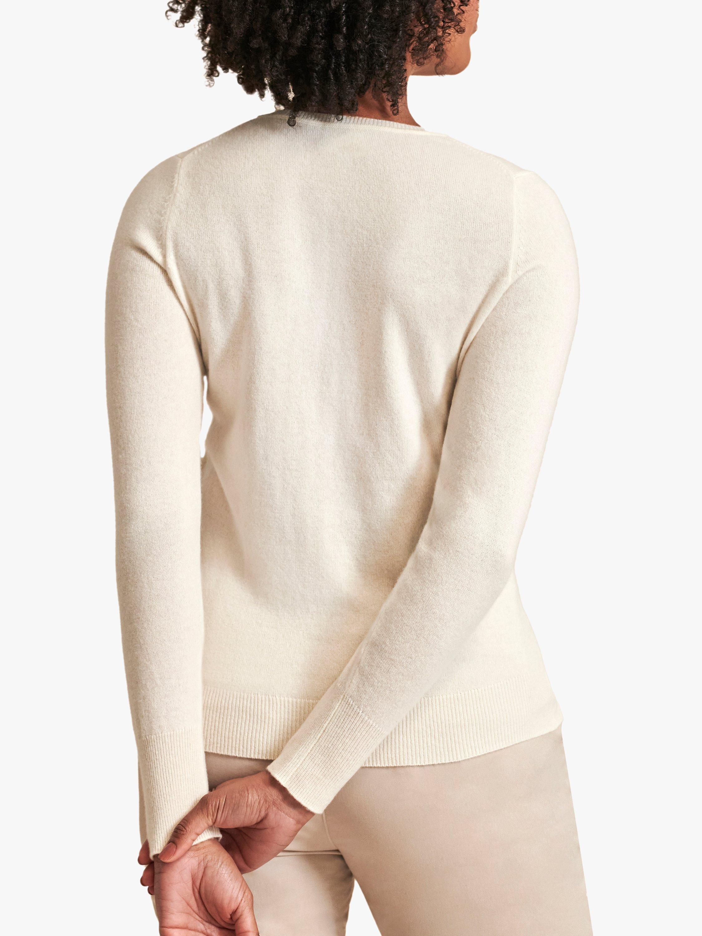 Product image 2 of 3, which shows Pure Collection Crew Neck Cashmere Cardigan, Soft White, 8