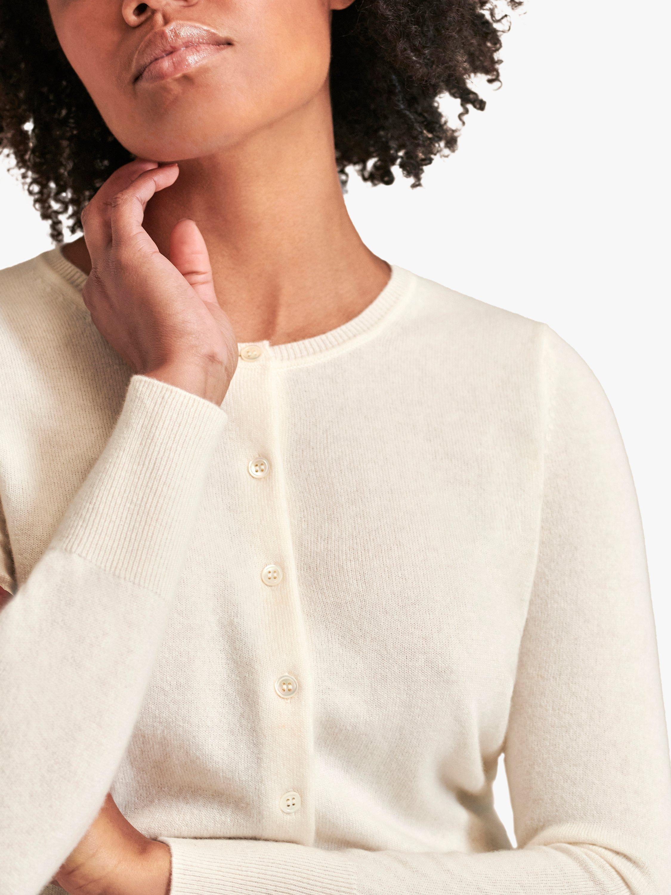 Product image 3 of 3, which shows Pure Collection Crew Neck Cashmere Cardigan, Soft White, 8