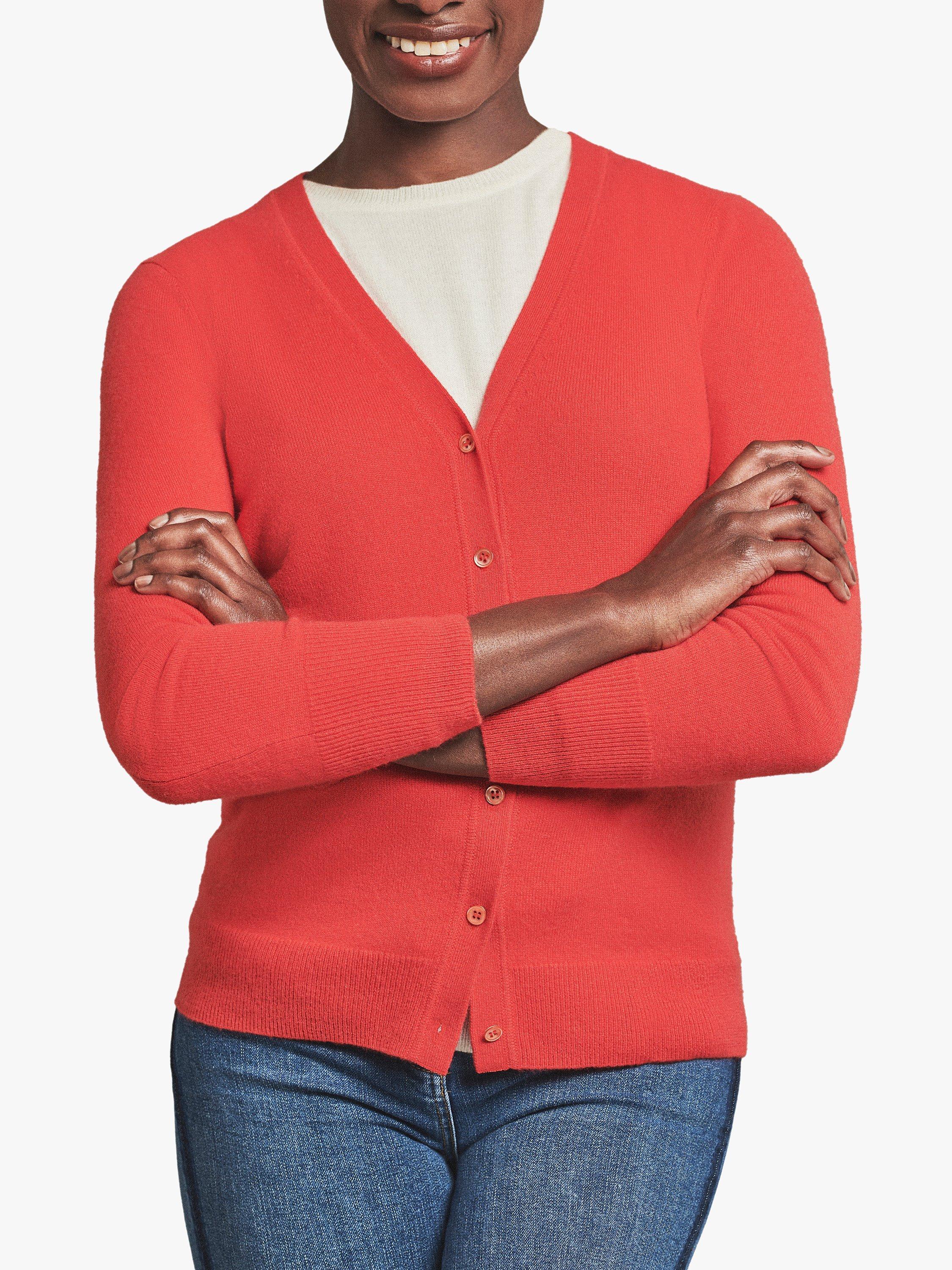 Product image 1 of 3, which shows Pure Collection V-Neck Cashmere Cardigan, Tomato, 8