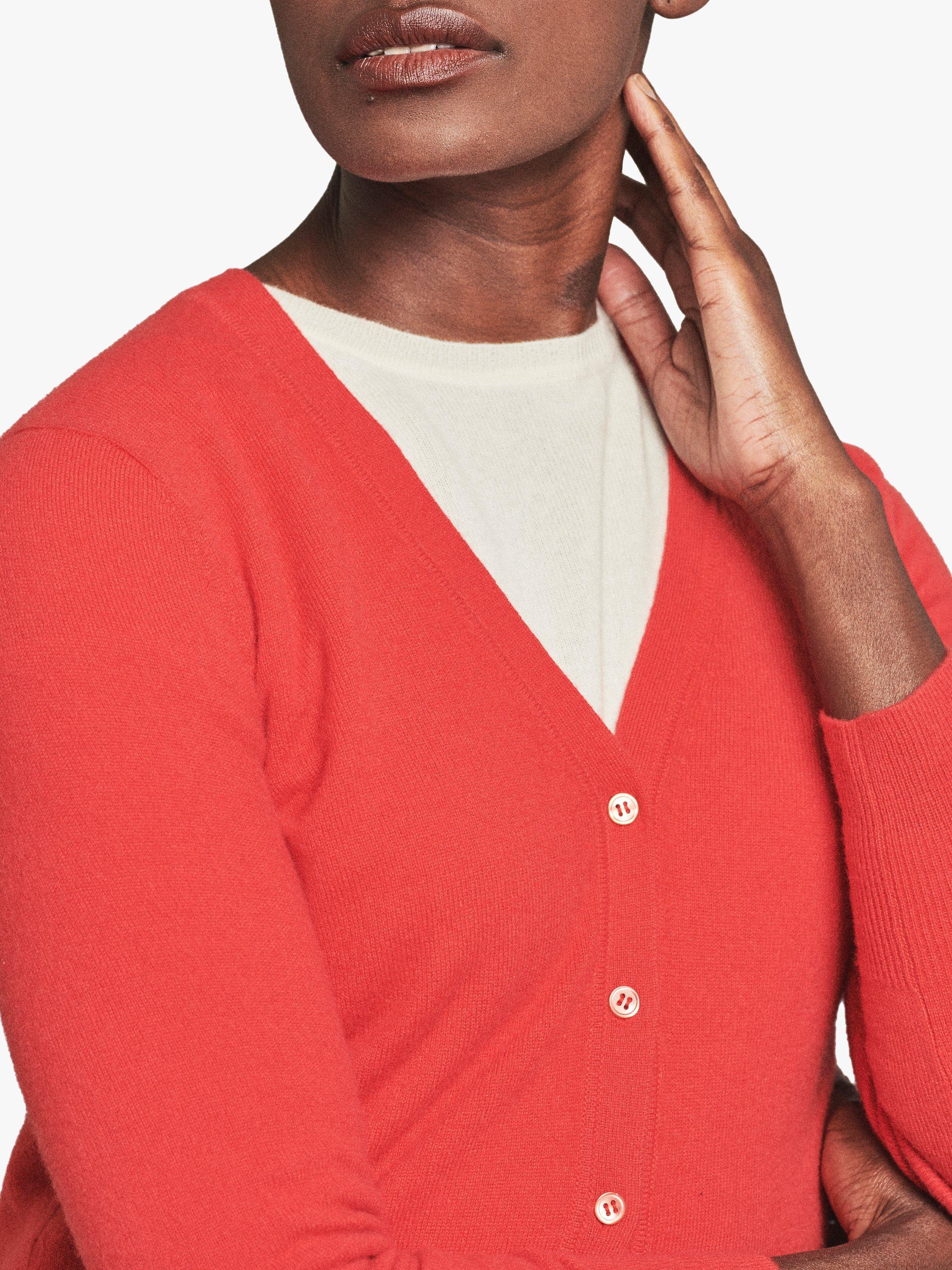 Product image 3 of 3, which shows Pure Collection V-Neck Cashmere Cardigan, Tomato, 8