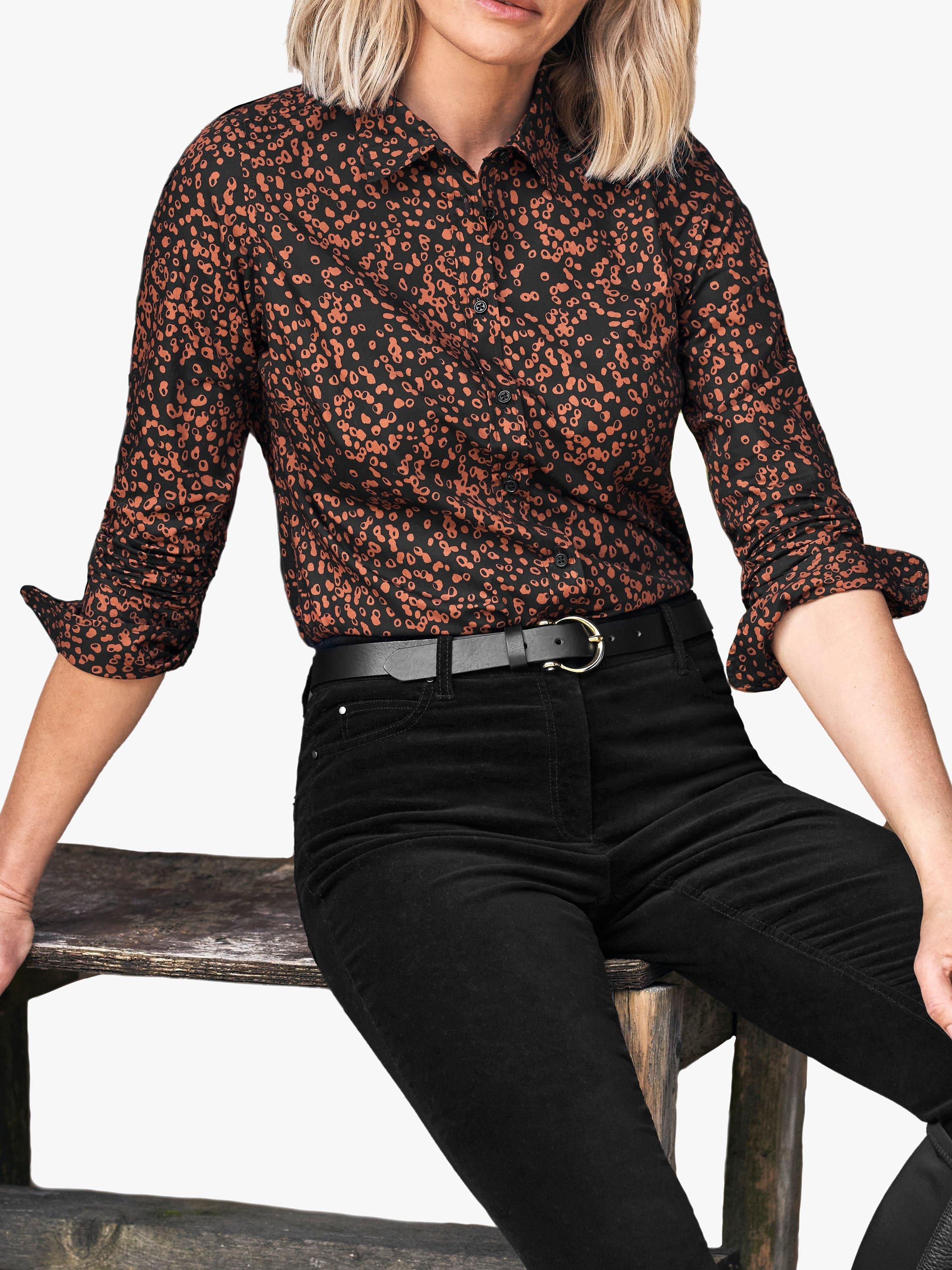Product image 1 of 3, which shows Pure Collection Abstract Print Cotton Shirt, Brugundy/Multi, 8