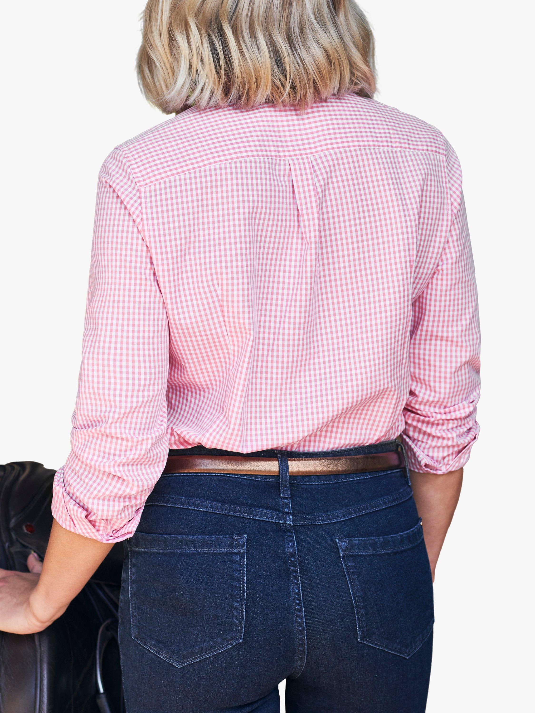 Product image 2 of 3, which shows Pure Collection Gingham Cotton Shirt, Pink/White, 8