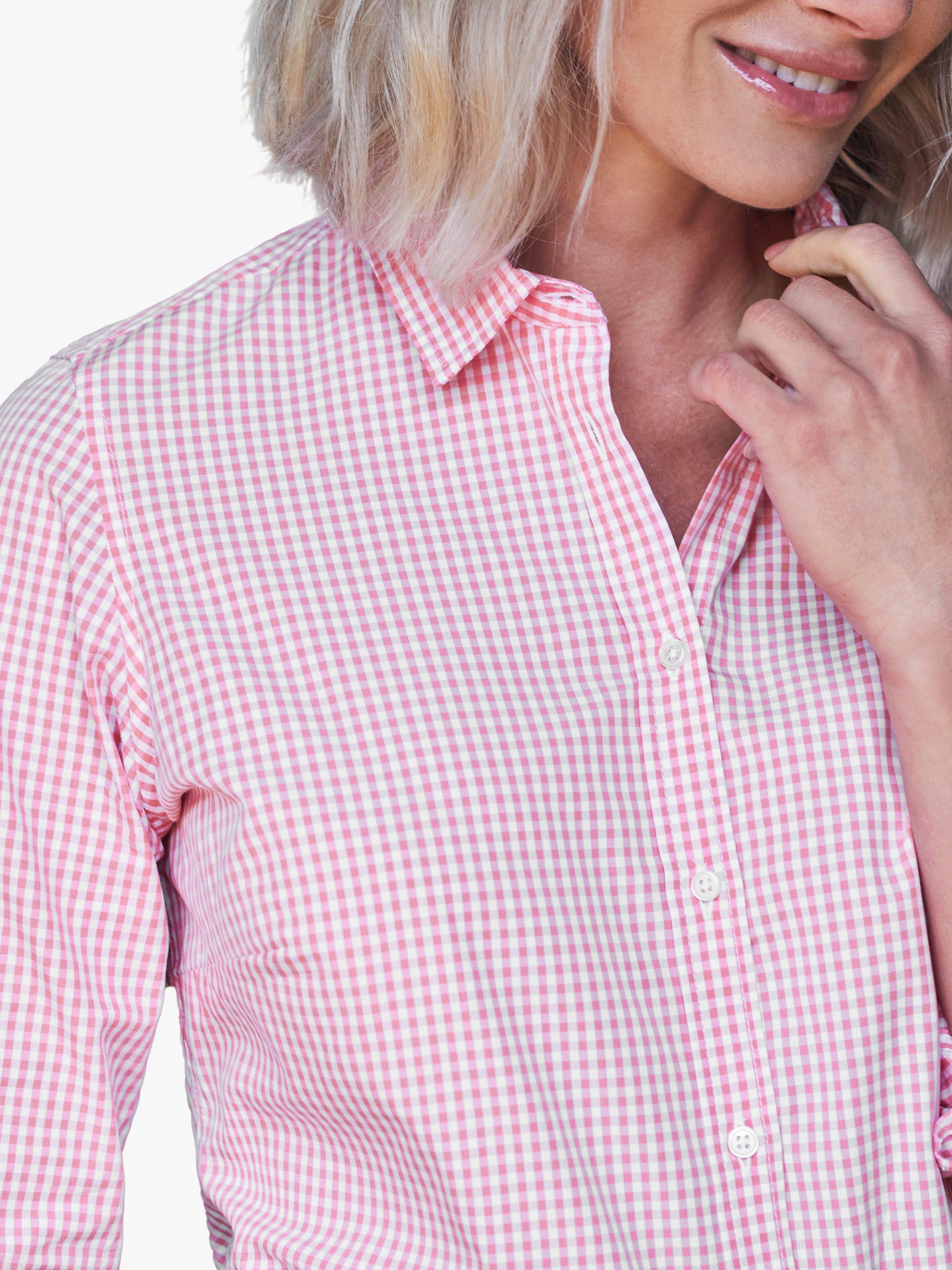 Product image 3 of 3, which shows Pure Collection Gingham Cotton Shirt, Pink/White, 8