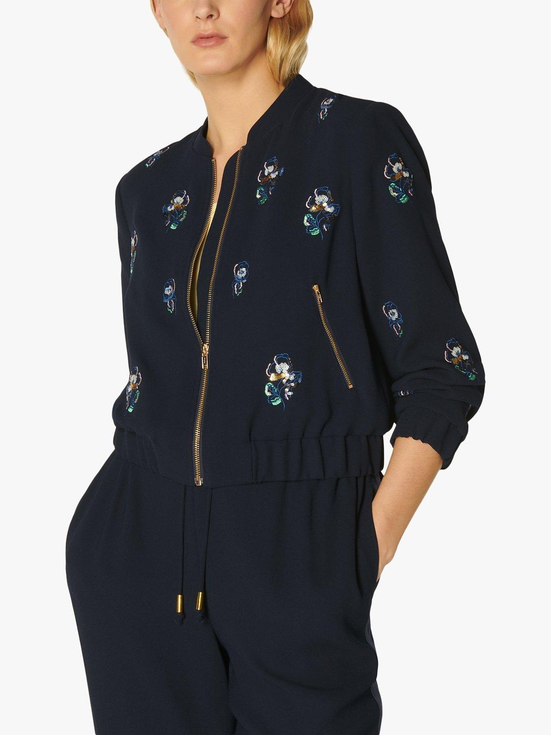 L.K.Bennett Elliot Floral Embroidery Zipped Jacket, Midnight