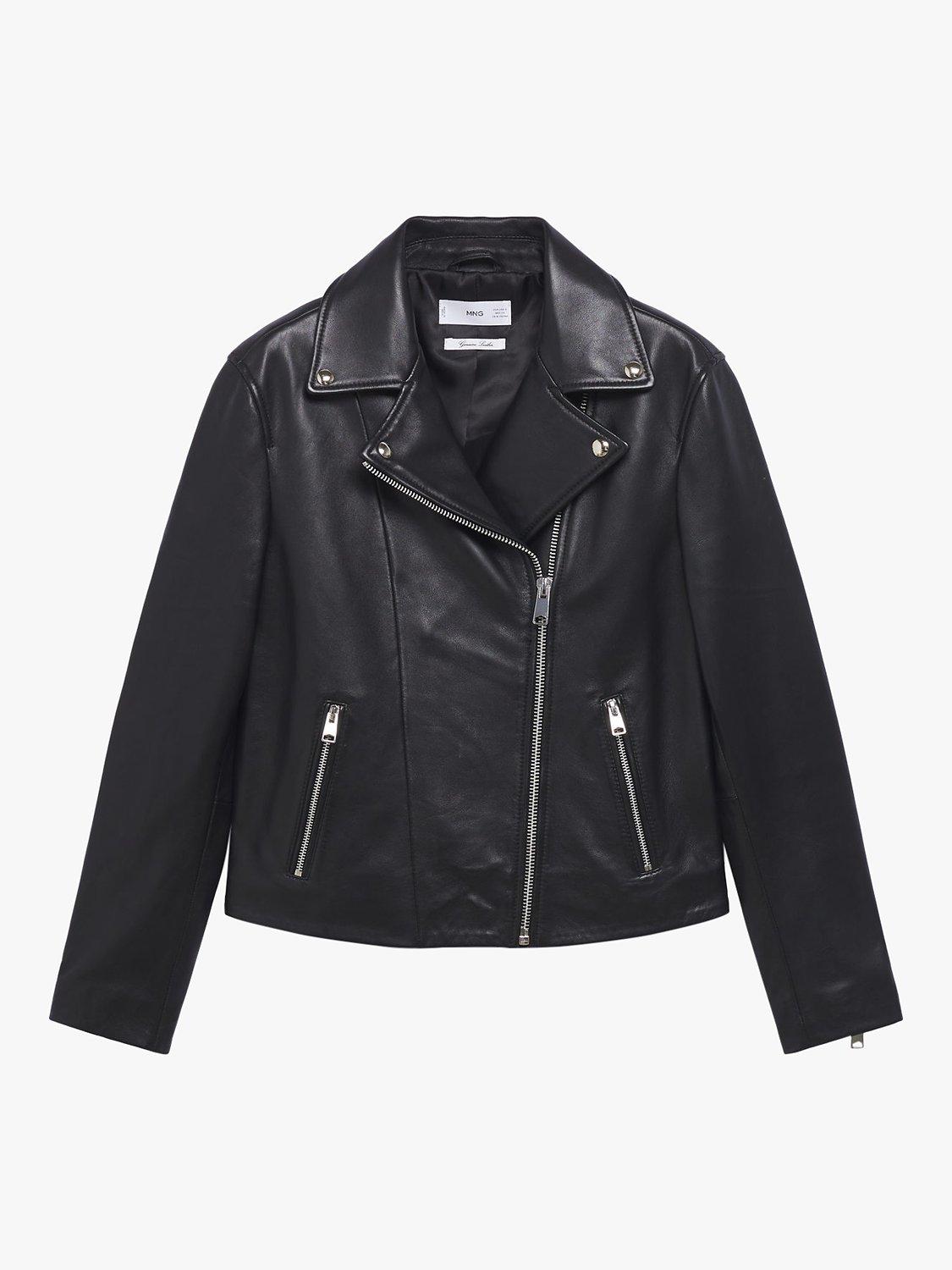 Product image 2 of 6, which shows Mango Perfect Leather Biker Jacket, Black, S