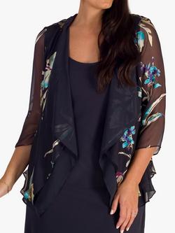 Chesca Devoree Floral Silk Blend Shrug, Pewter/Turquoise