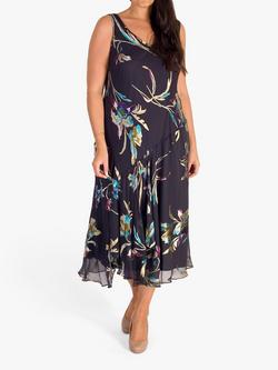 chesca Devoree Floral Print Midi Dress, Pewter/Turquoise, Pewter/Turquoise