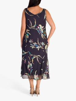 chesca Devoree Floral Print Midi Dress, Pewter/Turquoise - view 2, Pewter/Turquoise