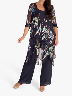 chesca Devoree Pixie Floral Silk Blend Coat, Pewter/Turquoise, Pewter/Turquoise