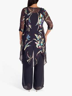 chesca Devoree Pixie Floral Silk Blend Coat, Pewter/Turquoise - view 2, Pewter/Turquoise