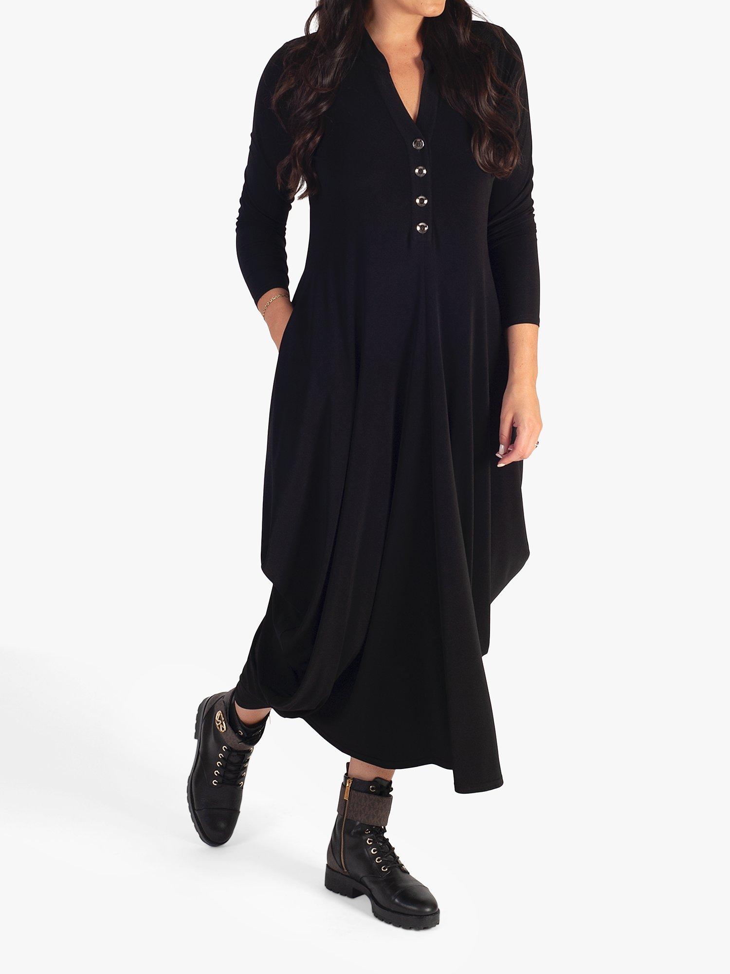 Product image 3 of 5, which shows chesca Placket Midi Jersey Dress, Black, 12-14