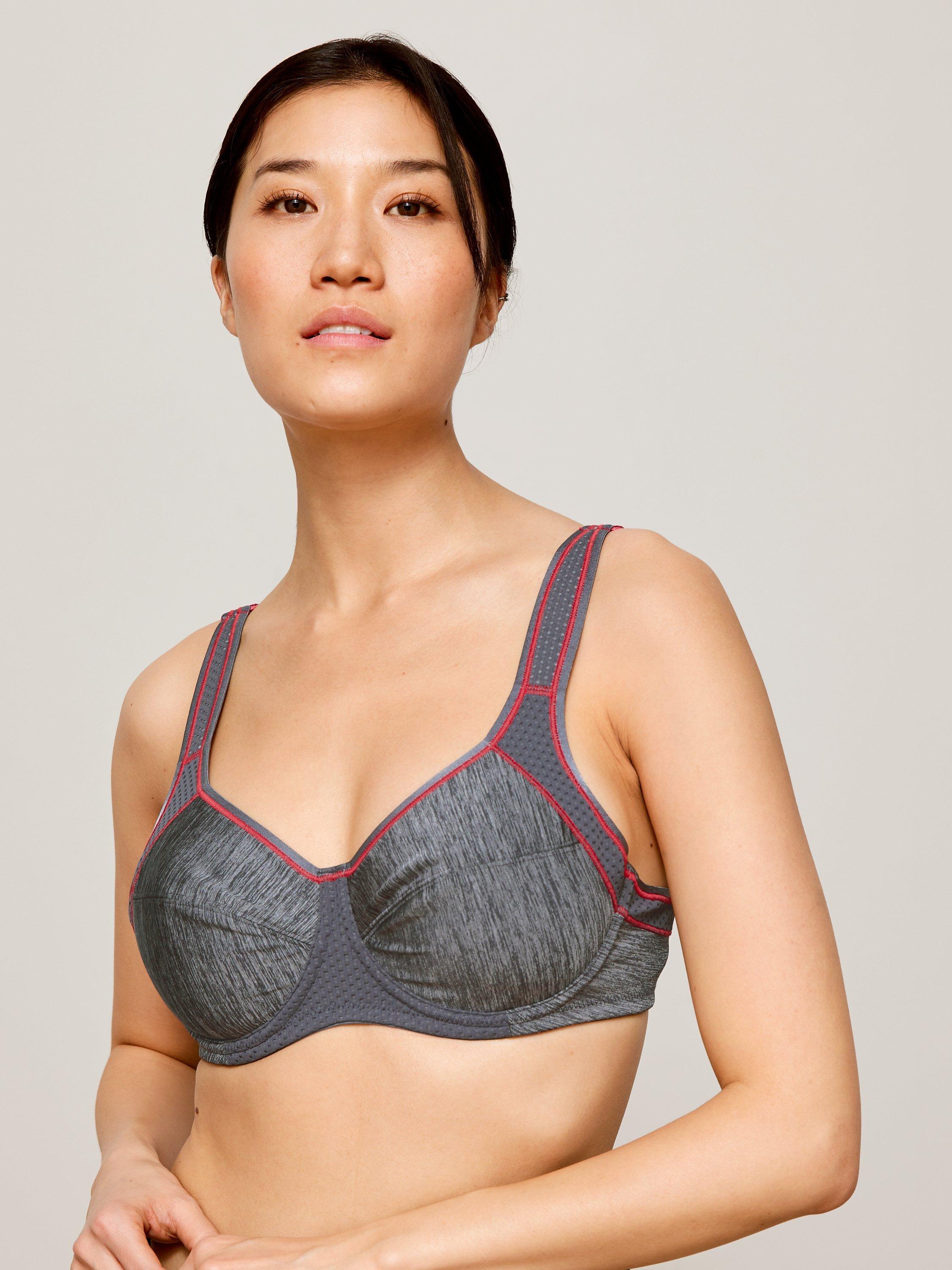 John Lewis Martyna Underwired Sports Bra, Charcoal Marl/Red