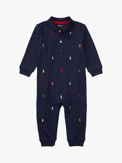 Polo Ralph Lauren Baby Schiffli Logo Sleepsuit, Blue Navy
