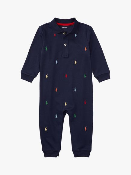 Polo Ralph Lauren Baby Schiffli Logo Sleepsuit, Blue Navy