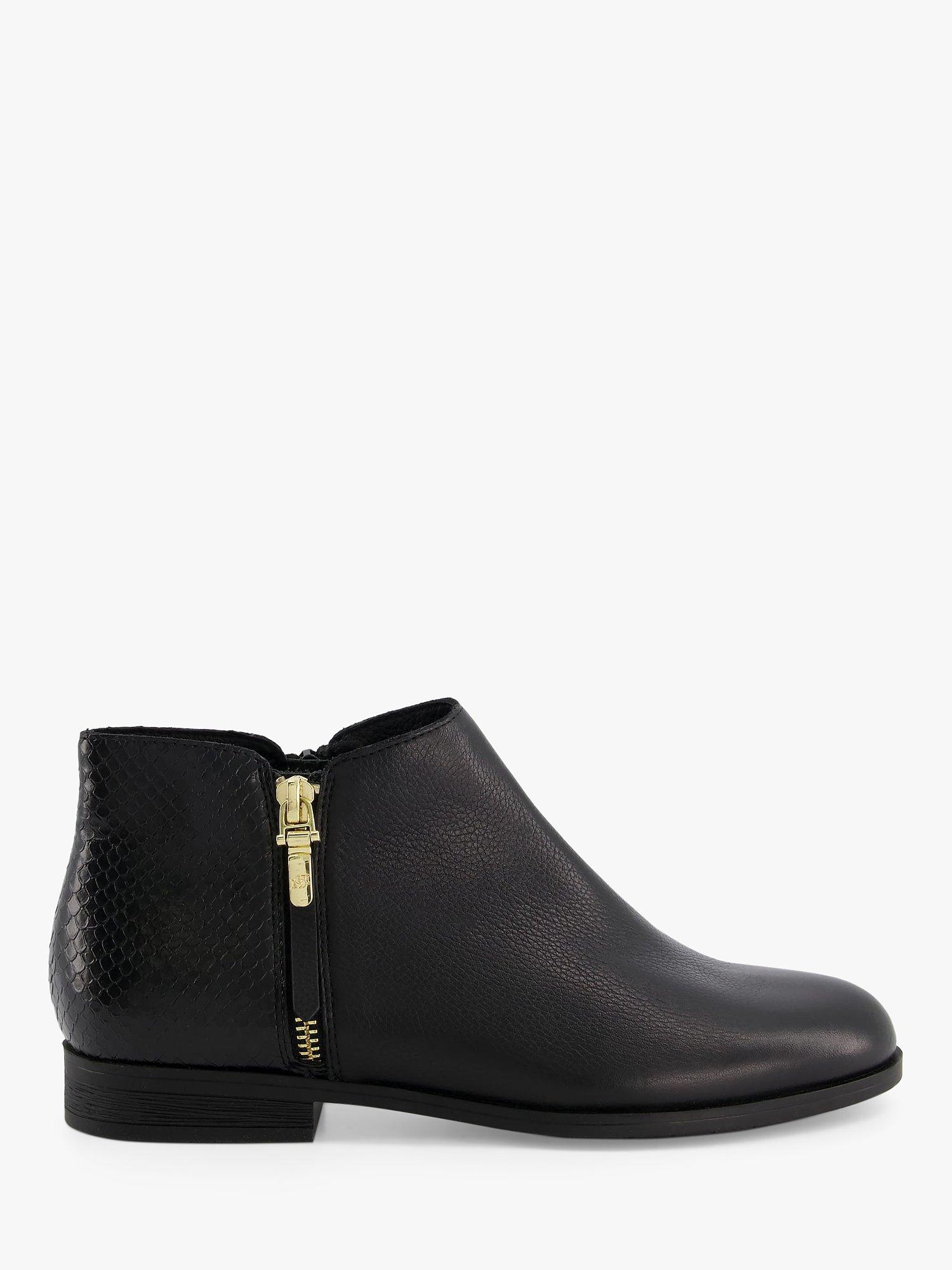 Product image 1 of 5, which shows Dune Pandie Leather Zip Detail Shoe Boots, Black, 3
