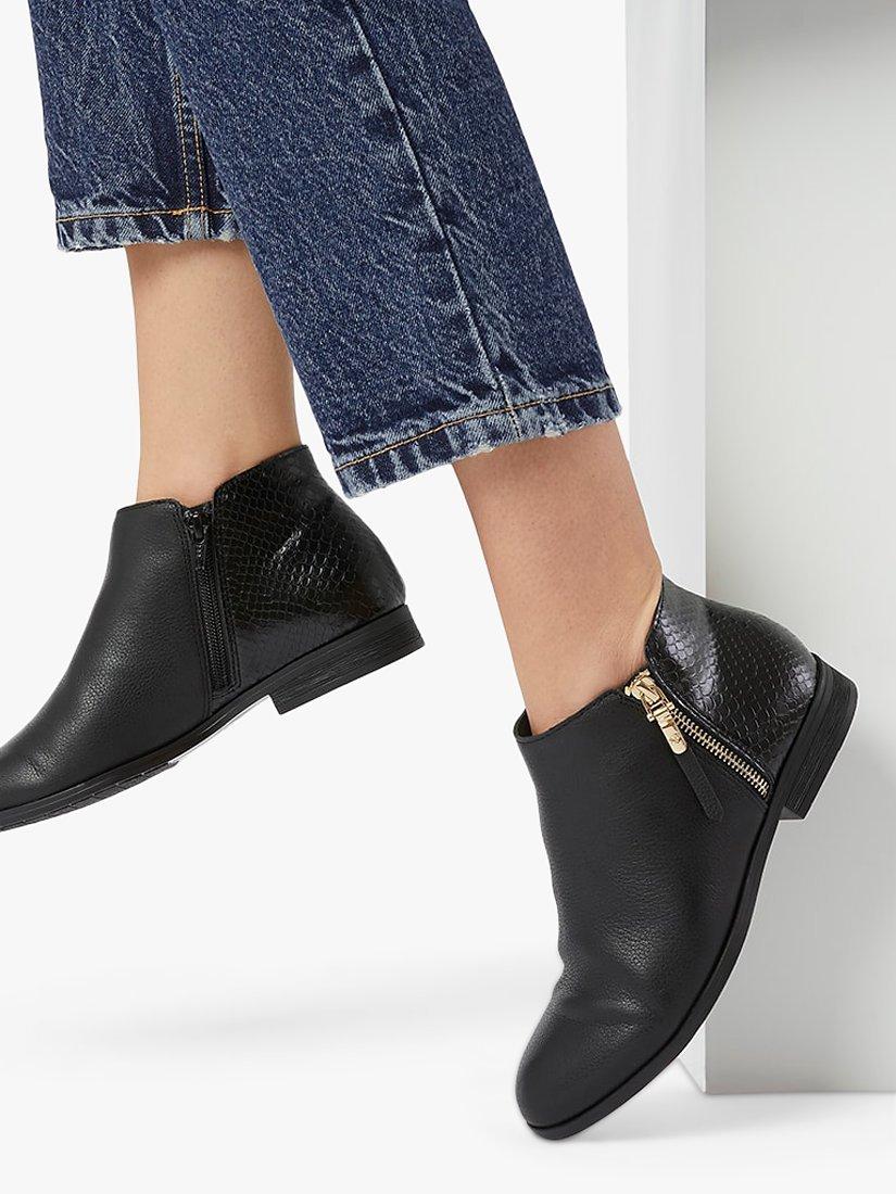 Product image 2 of 5, which shows Dune Pandie Leather Zip Detail Shoe Boots, Black, 3
