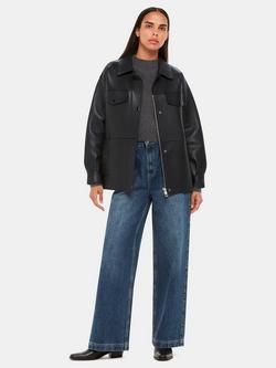 Whistles Clean Bonded Leather Jacket, Black - view 2, Black