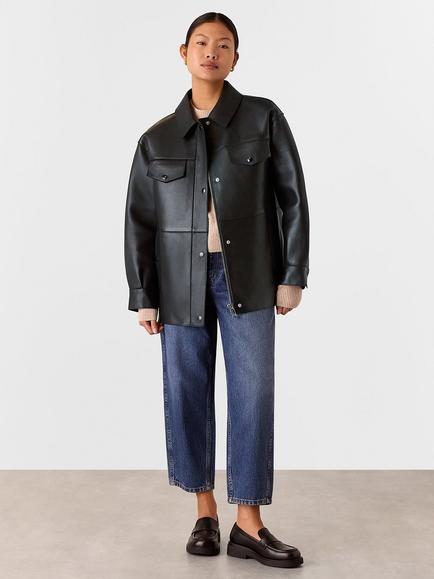 Whistles Clean Bonded Leather Jacket, Black - view 2, Black