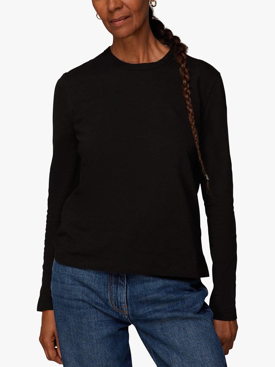 Whistles Organic Cotton Long Sleeve Top, Black