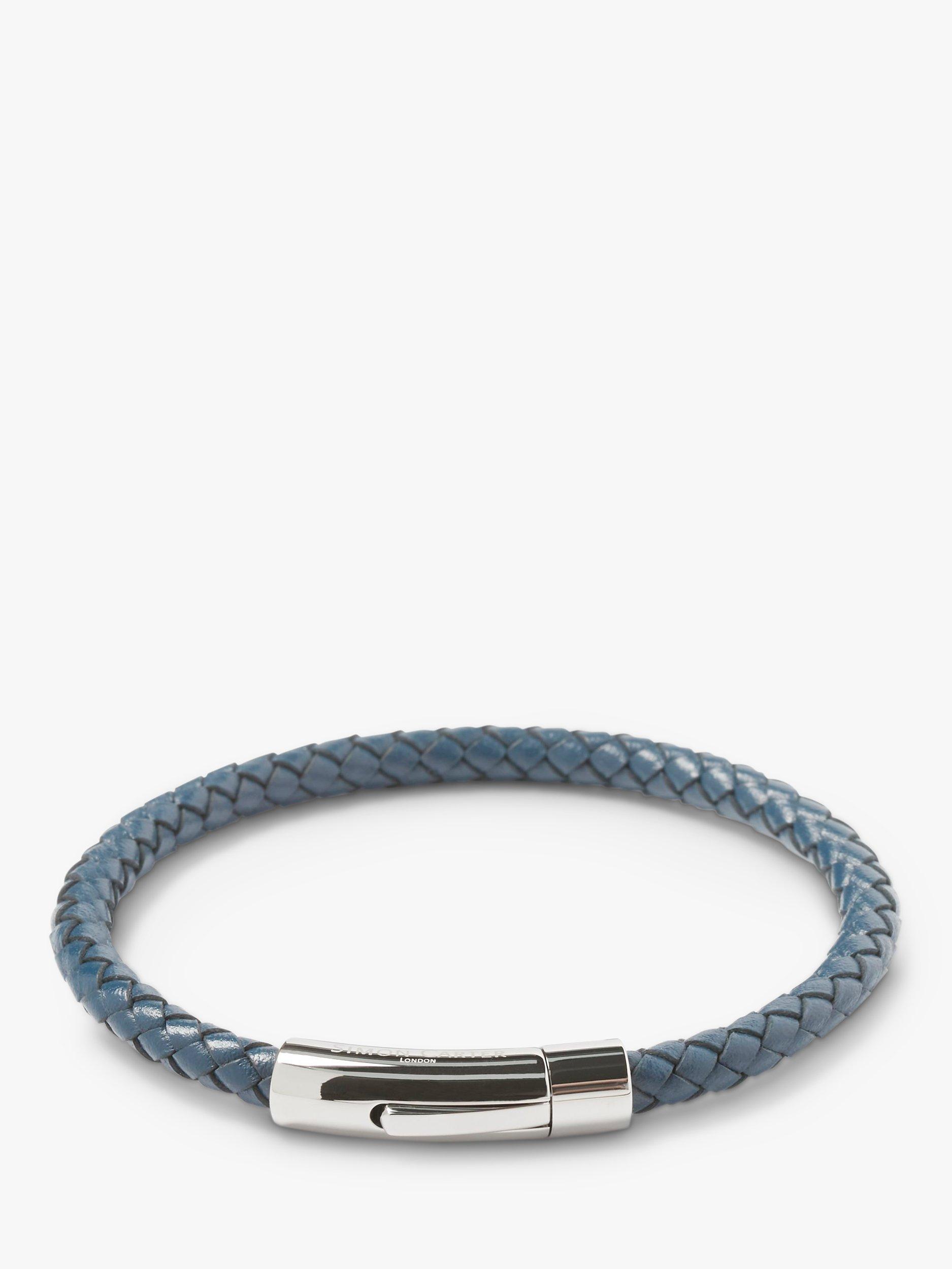 Simon Carter Newquay Men's Braided Leather Bracelet, Navy, One size