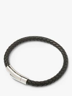 Simon Carter Newquay Men's Braided Leather Bracelet, Black
