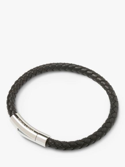 Simon Carter Newquay Men's Braided Leather Bracelet, Black