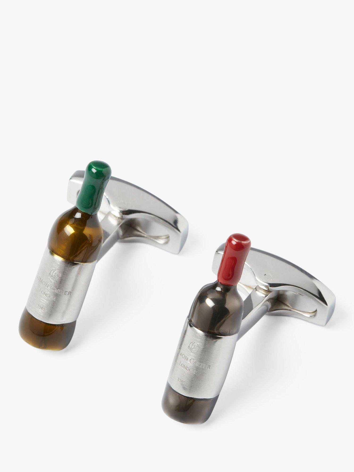 Simon Carter Wine Bottles Cufflinks, Green/Silver