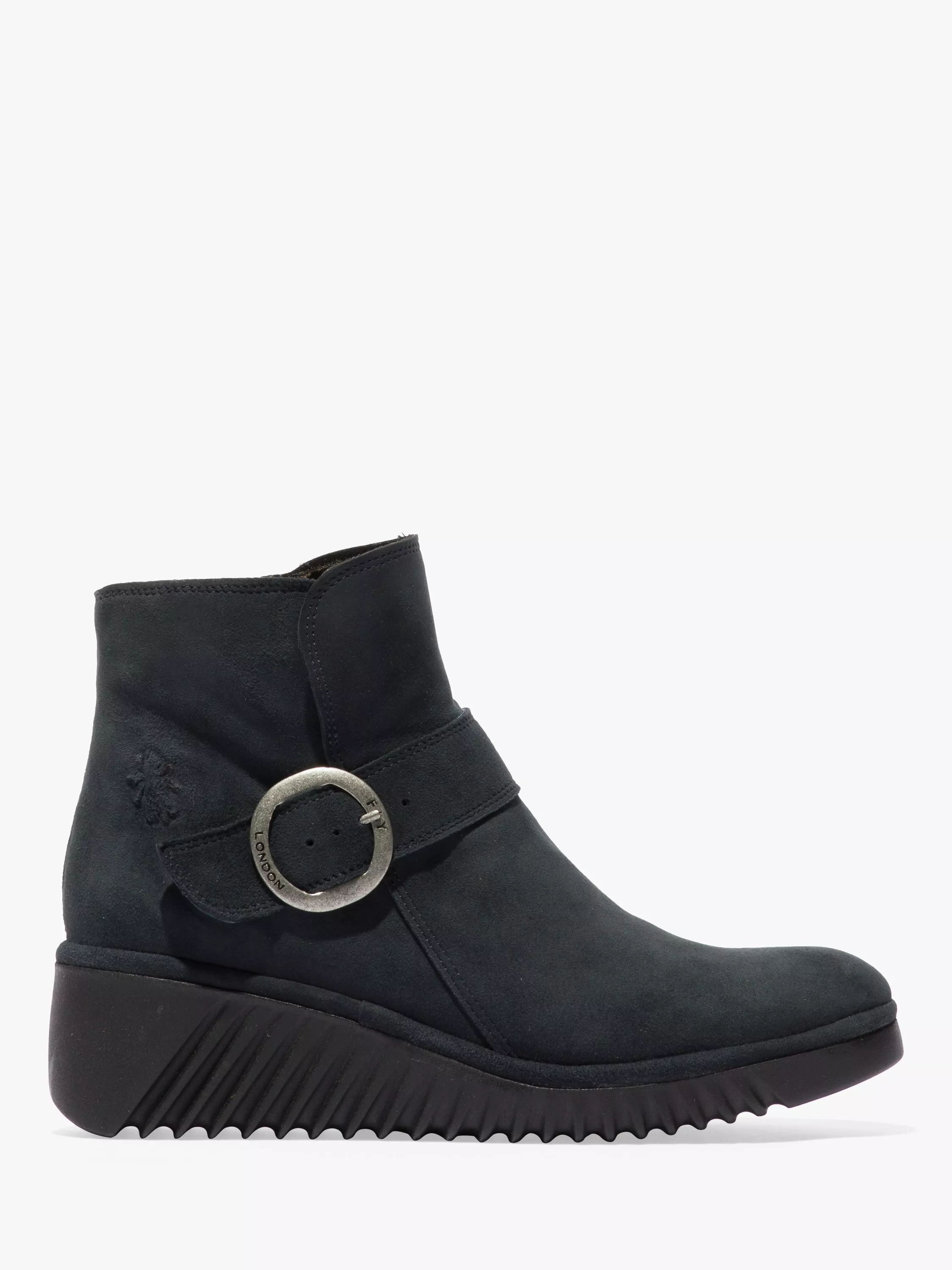 Fly London Leli Suede Wedge Heel Ankle Boots Navy
