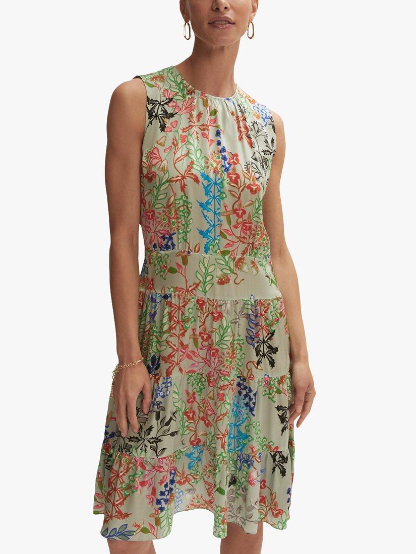 Jigsaw Secret Garden Print Silk Dress Green Multi