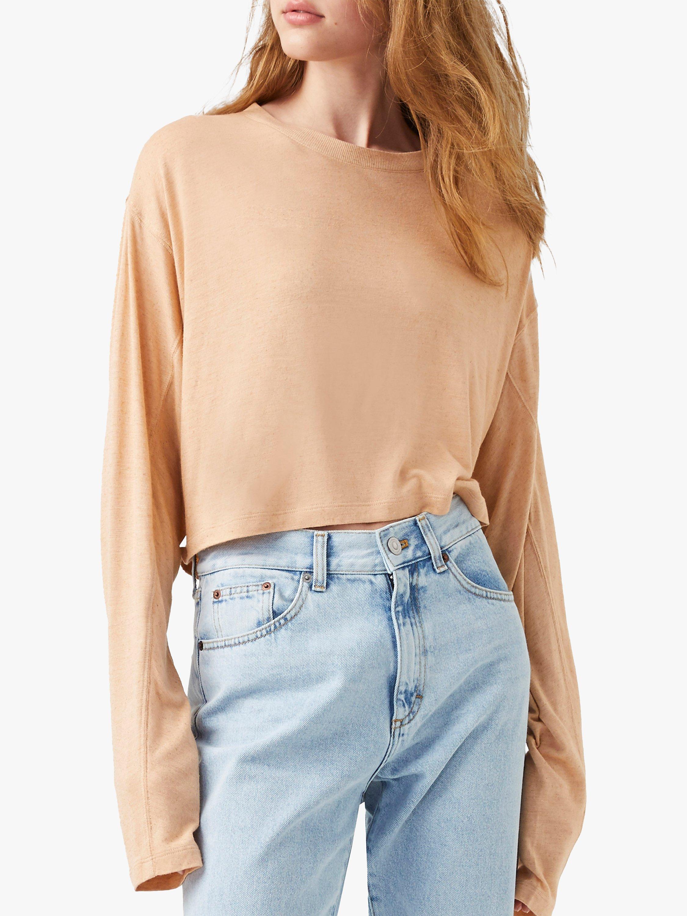 French Connection Tassa Linen Blend Jersey T-Shirt, Clay Nude