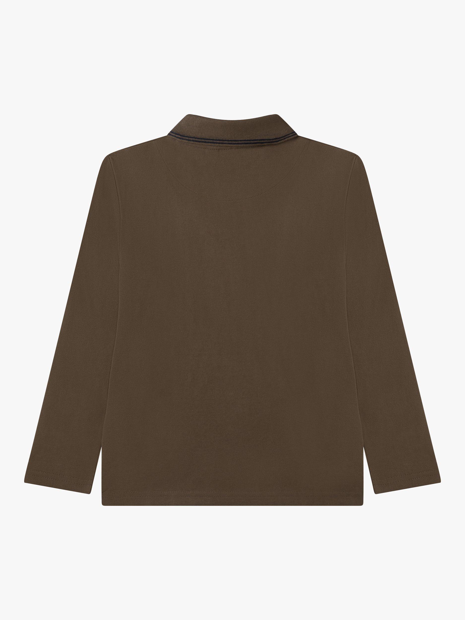 Product image 2 of 3, which shows HUGO BOSS Kids' Long Sleeve Pique Cotton Polo Shirt, Khaki, 6 months