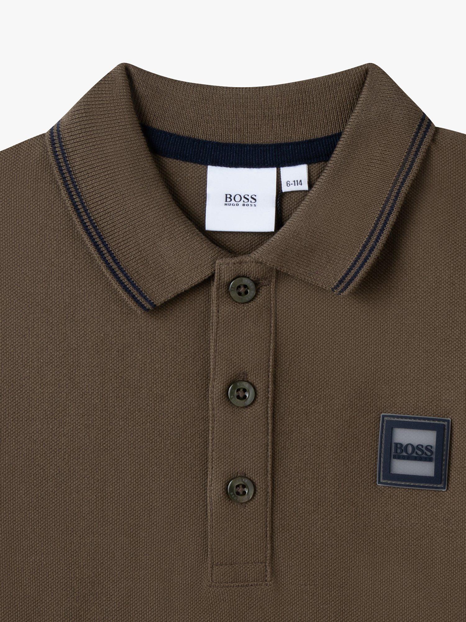 Product image 3 of 3, which shows HUGO BOSS Kids' Long Sleeve Pique Cotton Polo Shirt, Khaki, 6 months