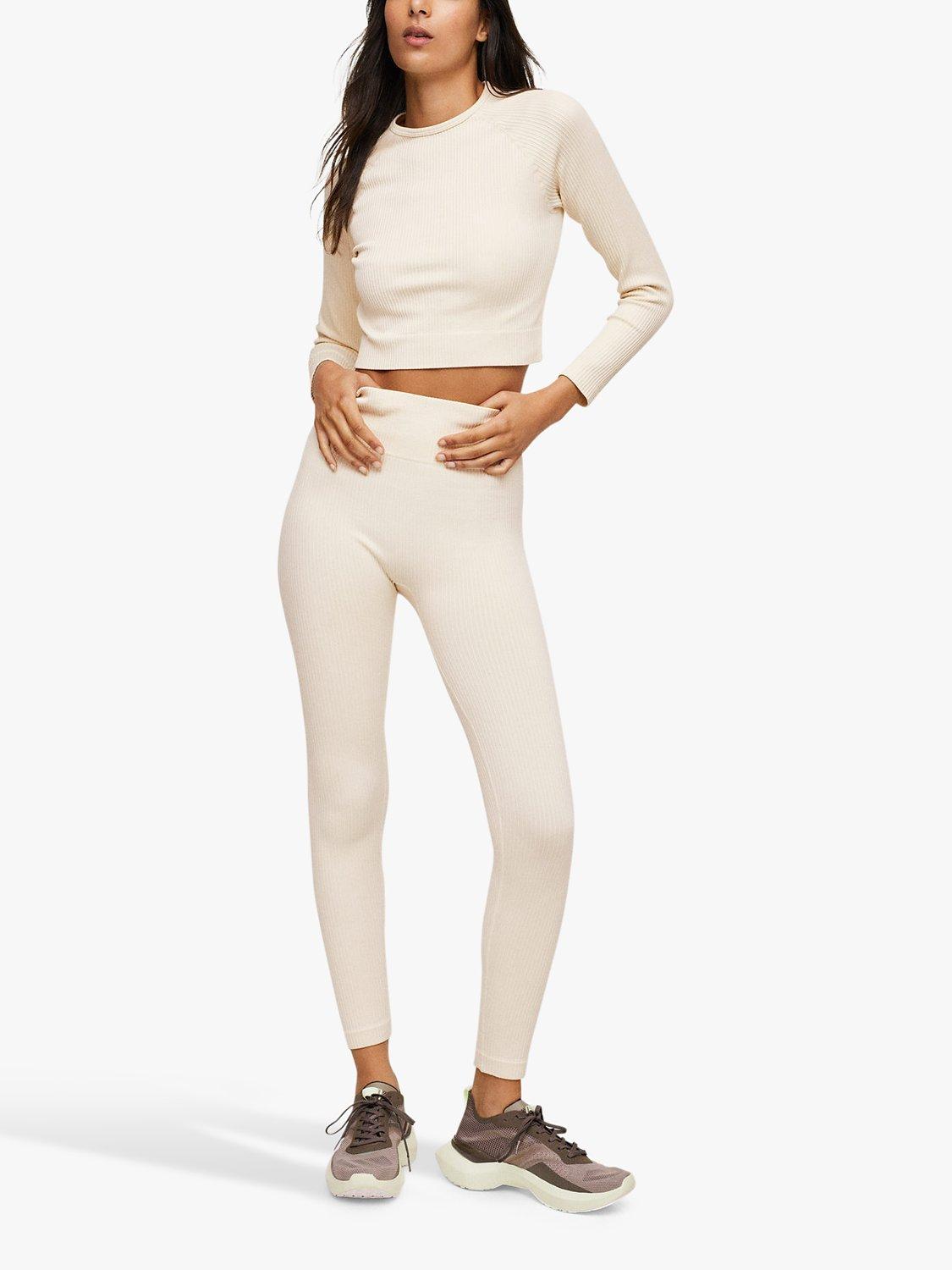 Mango Apolinas Ribbed Cropped Top, Light Beige, XS