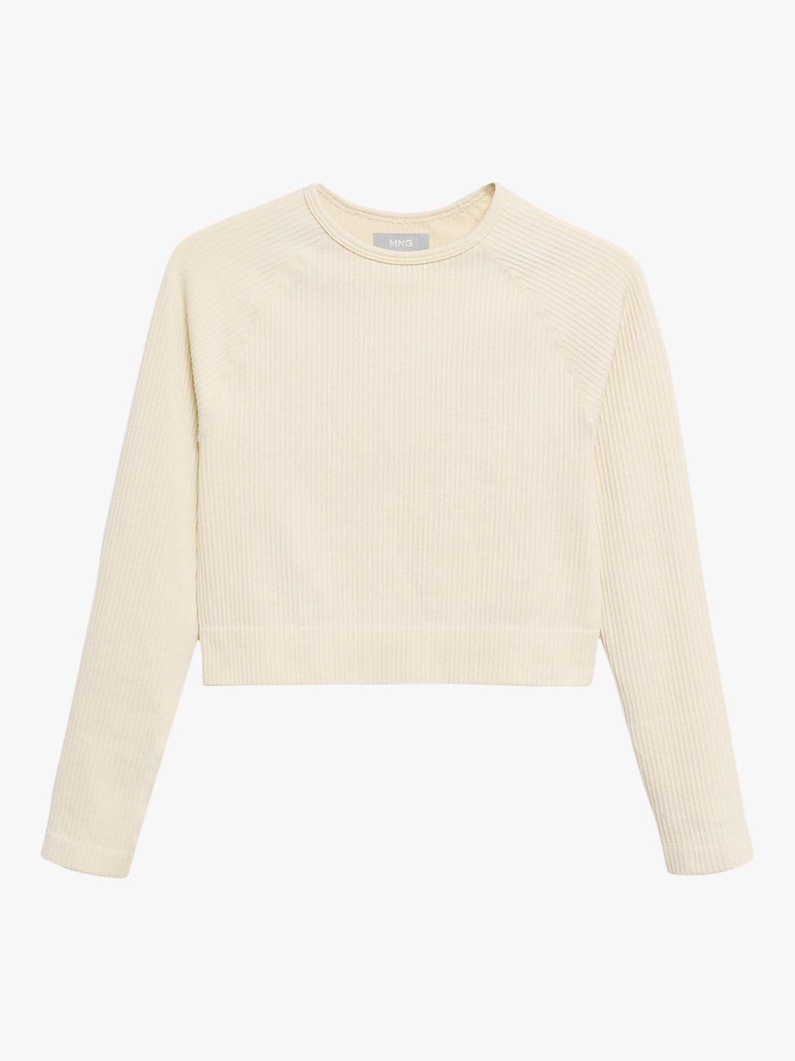 Mango Apolinas Ribbed Cropped Top, Light Beige, XS