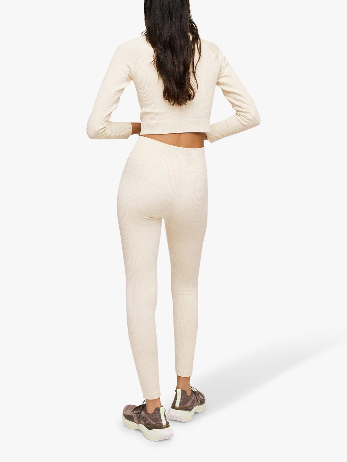 Mango Apolinas Ribbed Cropped Top, Light Beige, XS