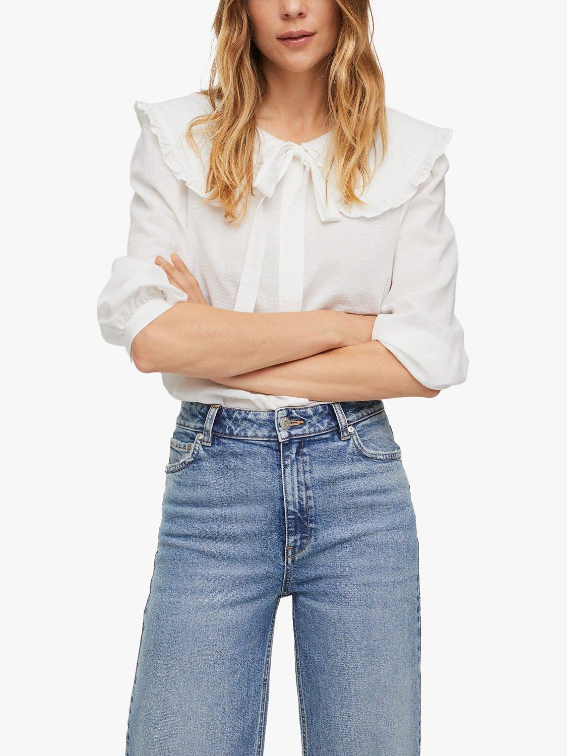 Mango Honey Wide Collar Shirt, White