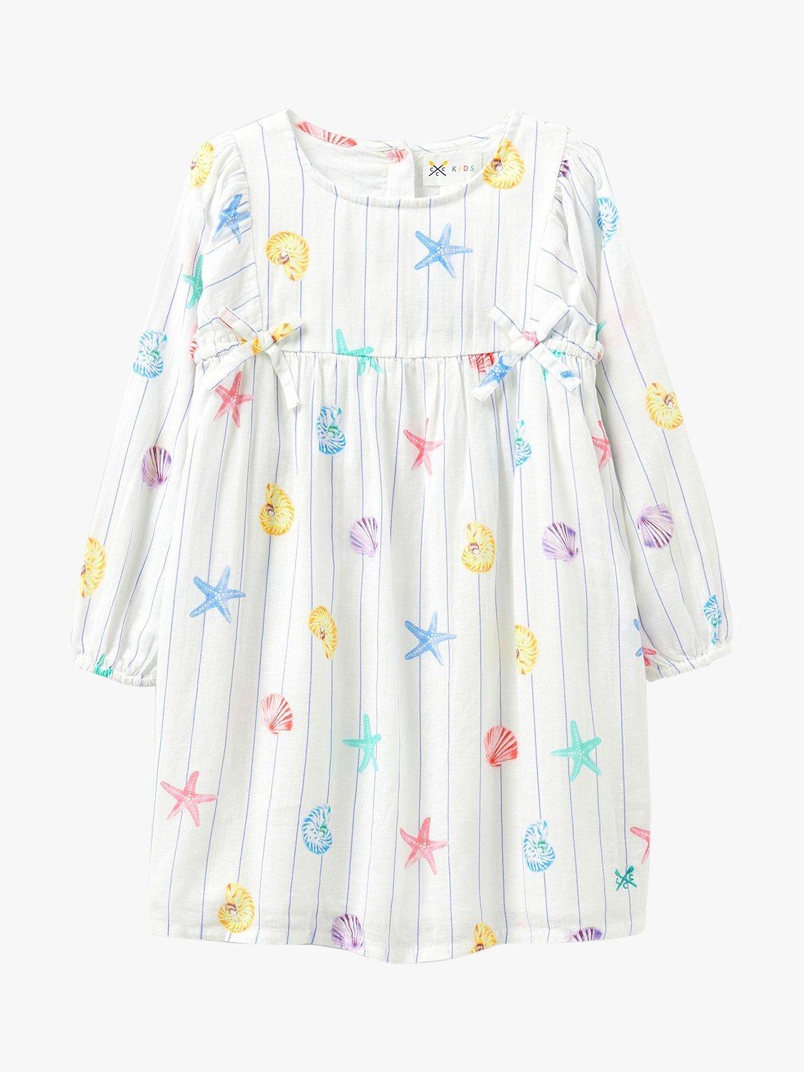 Crew Clothing Kids' Voluminous Shell Print Dress, Winter White