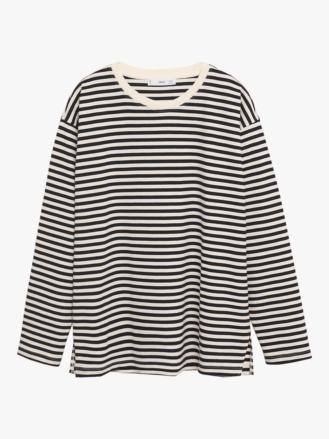 Mango Raya Striped Long Sleeve T Shirt Light Beige Black